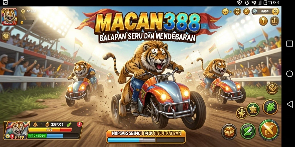 Screenshot gameplay <strong>MACAN388</strong> yang menunjukkan intensitas balapan.