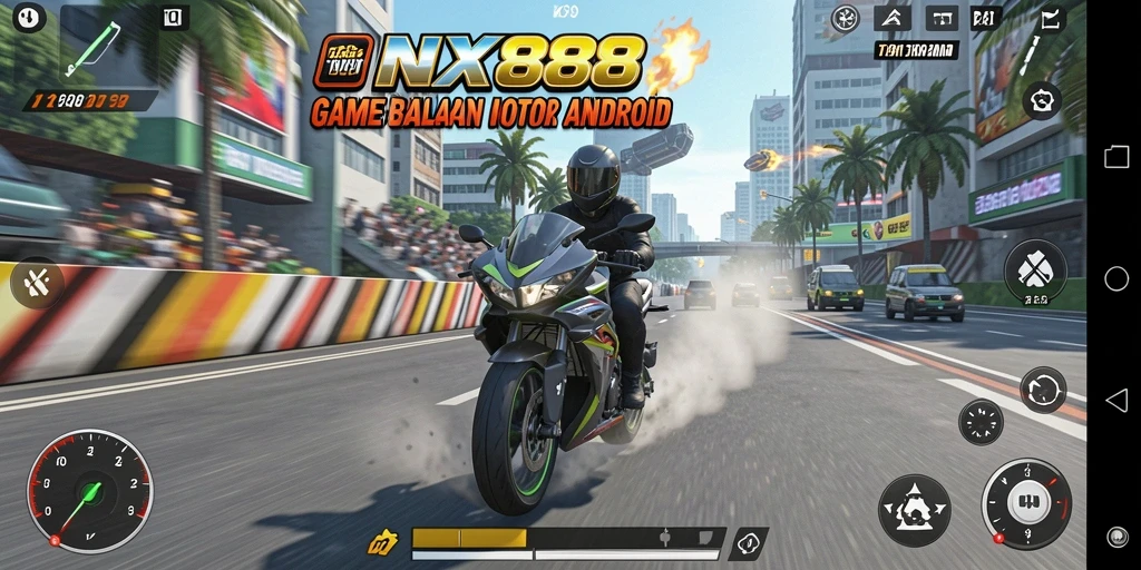 Gameplay NX888 menunjukkan aksi balapan motor yang intens dan mengasyikkan.