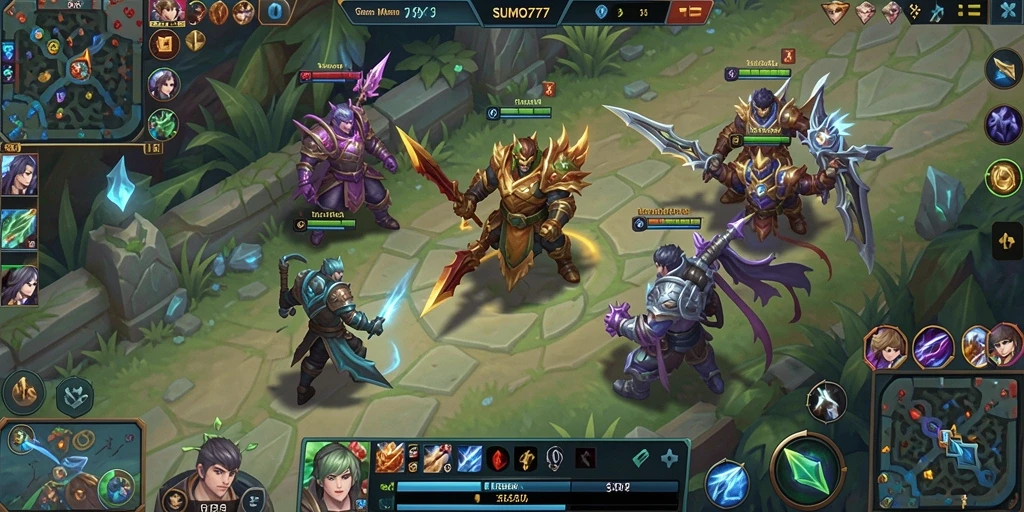 Tampilan aksi seru dalam gameplay <strong>SUMO777</strong> di arena MOBA.